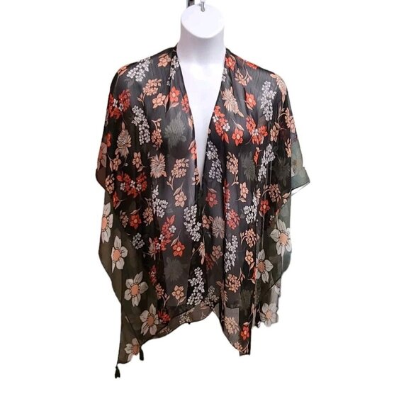 Libby Edelman Kimono Womens OS Floral Print Lightweight Open Front Tasse… - Picture 1 of 5